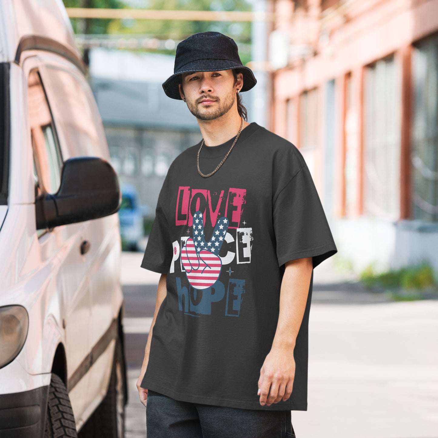 Love Peace & Hope Oversized faded t-shirt