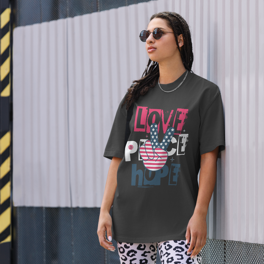 Love Peace & Hope Oversized faded t-shirt